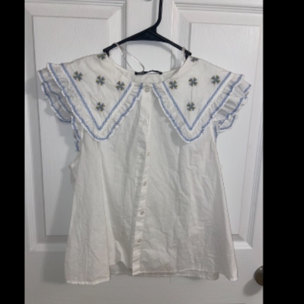 Zara white cottage core blouse